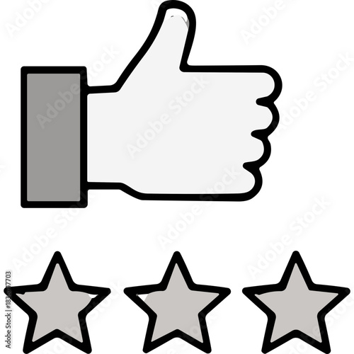 Thumbs Up Icon With Three Stars Below Isolated on Black Background Representing Approval Satisfaction and Positive Feedback