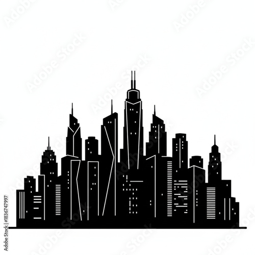 Silhouette of tall buildings with a white background 