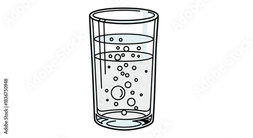 Simple line art illustration of a tall glass filled with a bubbly, carbonated beverage, rendered in a clean, minimalist doodle style.