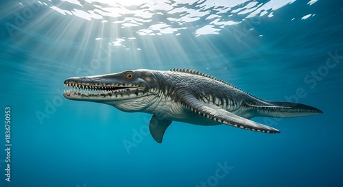 Majestic Underwater Mosasaur - A Prehistoric Marine Predator.