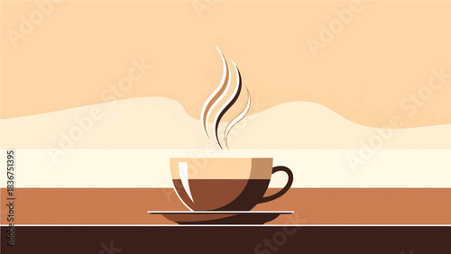 Steaming Hot Coffee Cup with Abstract Background Minimalist Flat Vector Illustration for Morning Concept