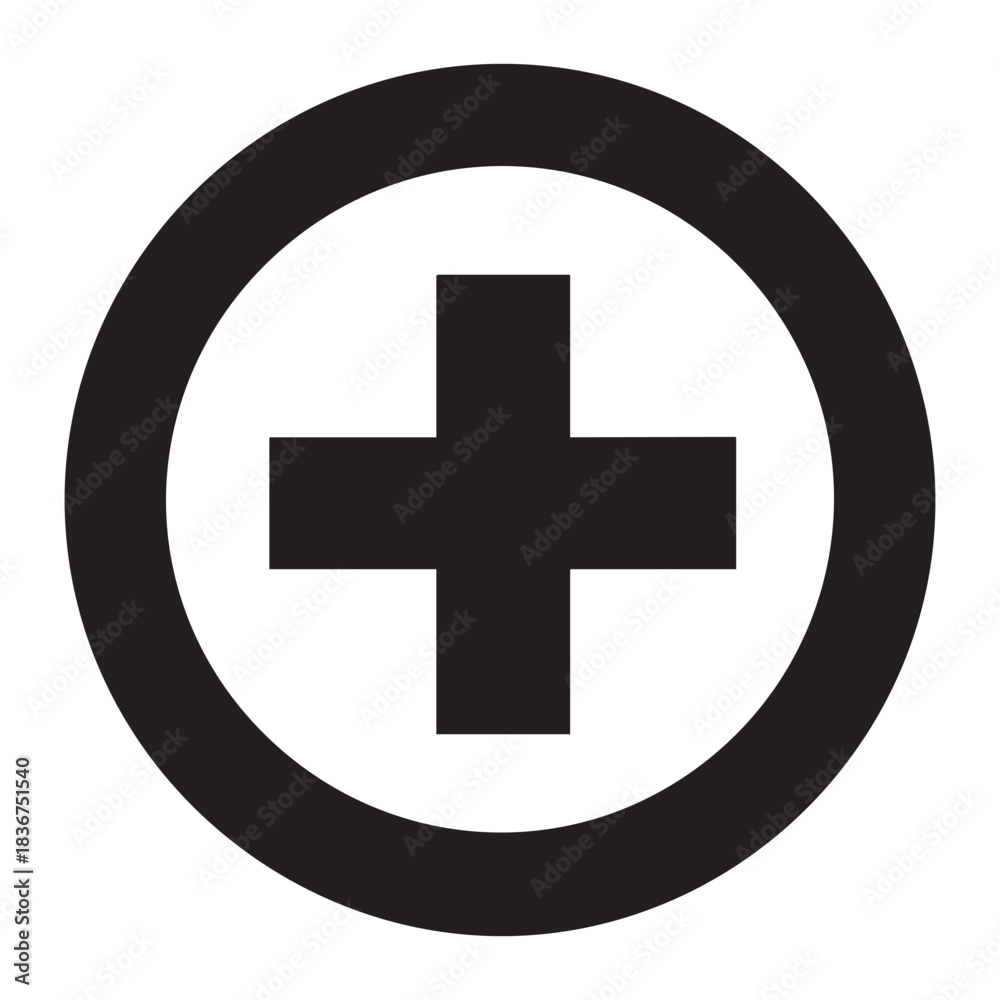 Fototapeta premium Black plus sign inside a circle icon