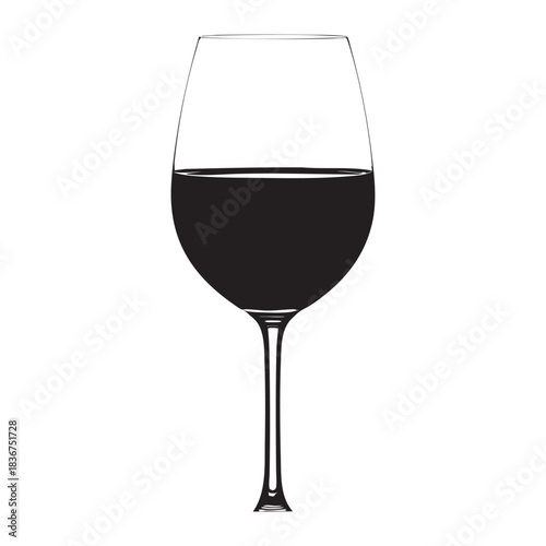 Elegant silhouette of a wine glass filled with dark red wine
