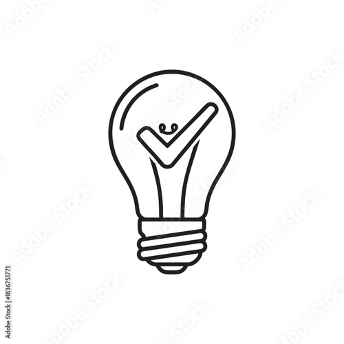 Lightbulb with a checkmark inside representing a good idea