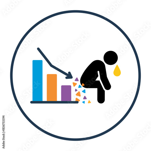 stock market crash causing depression a stick figure slumped in despair after financial loss conveying market volatility economic downturn and failure