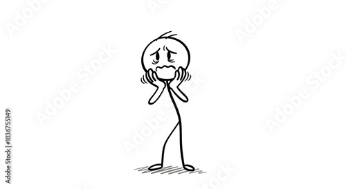 Worried stick figure holding face, expressing fear or anxiety