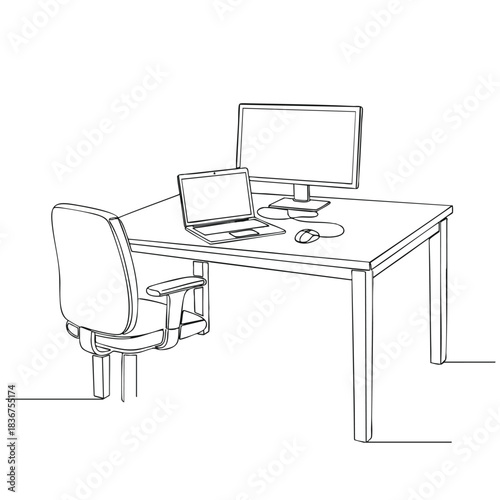 Modern Office Workspace with Computer and Chair