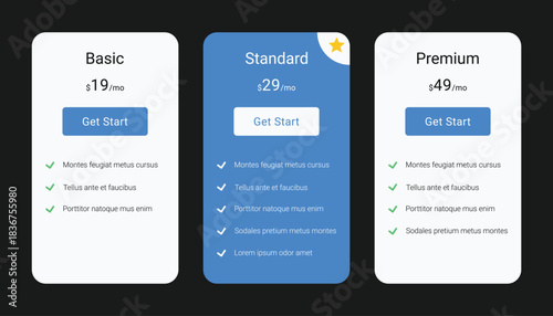 Clean Pricing Table for Basic, Standard, and Premium Plans