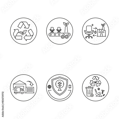 sustainable manufacturing an automated conveyor belt producing eco-friendly office chairs with green factories showing waste recycling  green supply chain