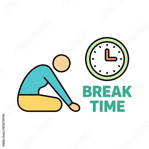 Taking a break from work a person rests during a scheduled break time beside a green clock conveying well-being and time management solutions