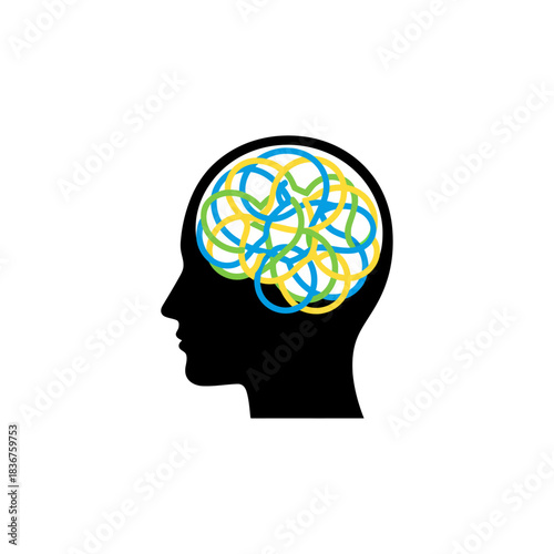 tangled mind depicting complex thought processes and mental health challenges in a head silhouette ideal for psychology and wellness articles