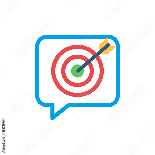 targeted marketing strategy an arrow hits the bullseye inside a chat bubble symbolizing business communication goals and successful campaign