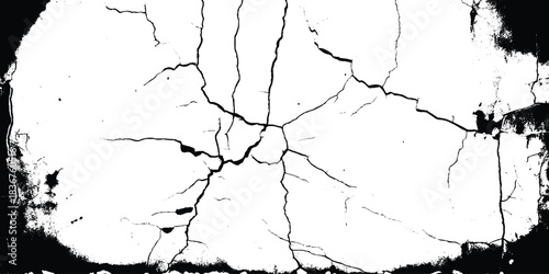 Crack concrete white wall or Cement wall background. Grungy. Earth cracks texture on isolated vector background. Black lightning bolts. Earth crack.