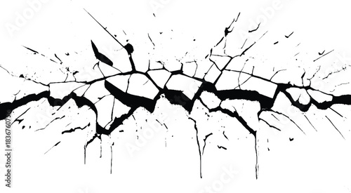 crack ground for abstract background on white background. White black grey wall, floor with cracks, texture background. 