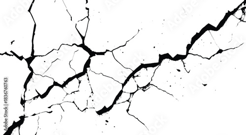crack ground for abstract background on white background. White black grey wall, floor with cracks, texture background. 