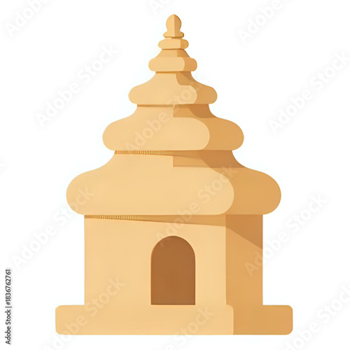 Detailed yet simple icon of a traditional Asian temple or spiritual shrine, crafted in a light brown hue, representing cultural heritage and ancient architecture design concept