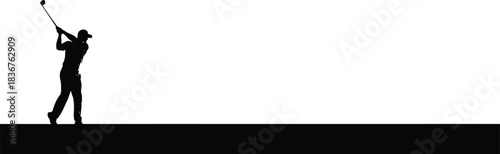 Golf swing silhouette vector, black athlete figure, sports motion, follow-through pose, minimal design, outdoor activity, golfing posture illustration