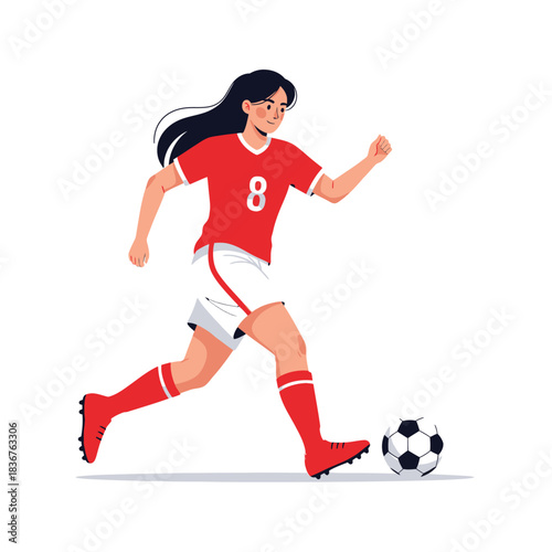 Female Soccer Player Kicking Ball Illustration | Sport & Fitness Vector