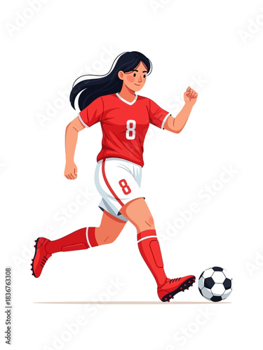 Female Soccer Player Kicking Ball Illustration | Sport & Fitness Vector