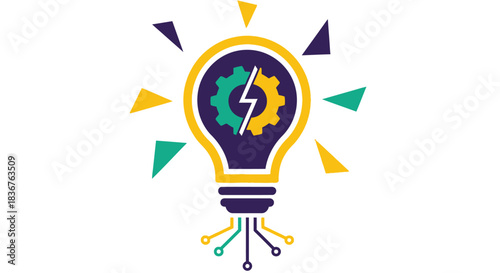Creative light bulb with gears isolated on, symbolizing innovation, technology, and problemsolving in a modern design