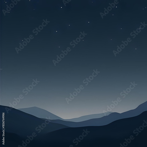 Serene night landscape with rolling hills under a starry sky, a tranquil scene evoking peace and natural beauty