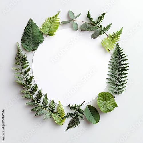 Leaves Arranged in a Circle on White Background