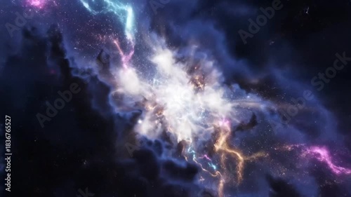 Stunning cosmic nebula with vibrant colors and celestial formations in space.
