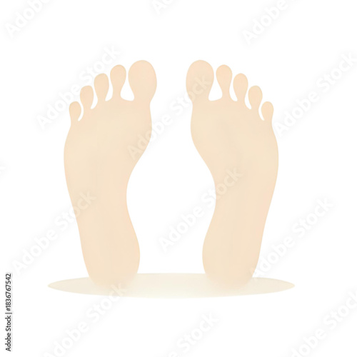 Simple and clean illustrative icon of two human feet from a bottom view, depicting the soles and toes, standing side-by-side, suitable for health, wellness, or body care concepts