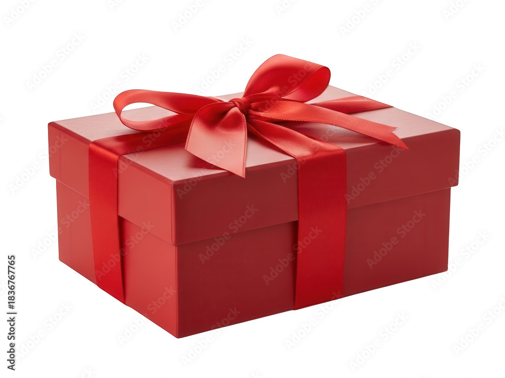Fototapeta premium Red gift box with ribbon isolated on transparent background