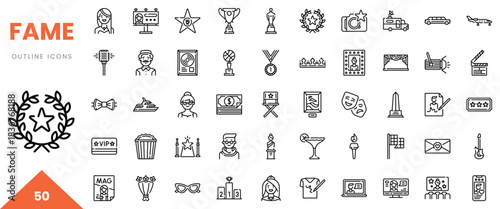 A collection of outline icons representing fame and celebrity culture.