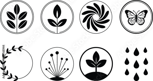 Collection of Nature and Organic Icons in Circles