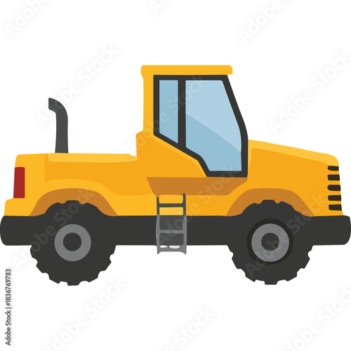 Yellow Construction Vehicle with Large Wheels and Ladder Detail on a Clean Black Background Detailed Flat Design Illustration