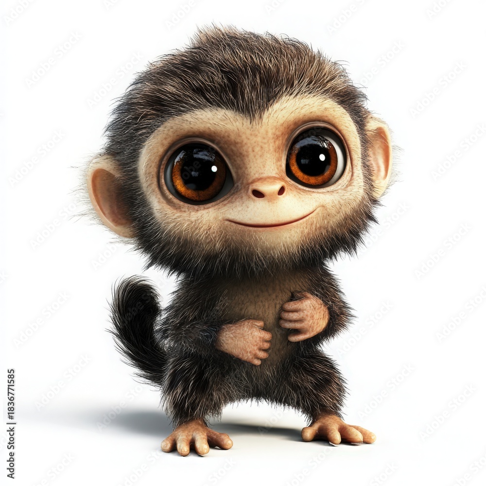 Obraz premium Adorable baby monkey with captivating eyes, perfect for children's books, greeting cards, and cute animal designs that bring smiles to everyone