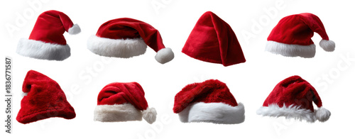 Red Santa hat red hat fur trim pompom Christmas hat festive headwear evoking cozy holiday spirit and celebration