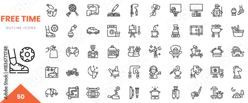 A collection of outline icons representing various leisure activities and hobbies.