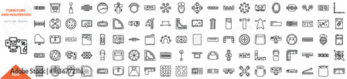 Collection of outline icons depicting various furniture and household items in minimalistic design.