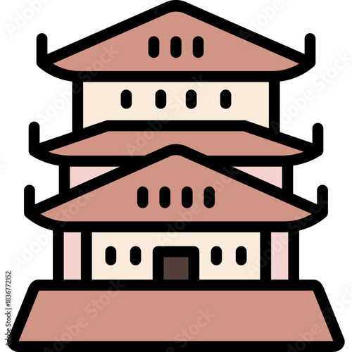 Japanese Osaka Castle in Minimalist Filled Line Style