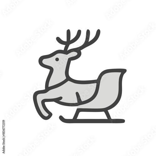 Festive image of a reindeer pulling a grey sleigh, perfect for holidaythemed designs, christmas cards, winter promotions, and seasonal marketing materials.