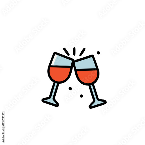 Two wine glasses clinking in celebration, perfect for romantic occasions, new years eve, business success, or winethemed graphics.