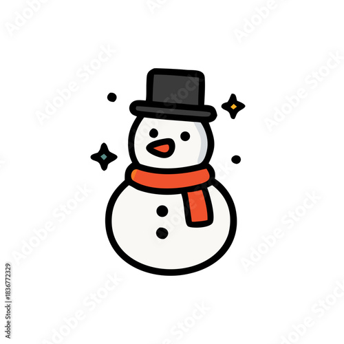 Snowman in vibrant hat and scarf, perfect for greeting cards, winterthemed designs, kids activities, and holiday decorations.