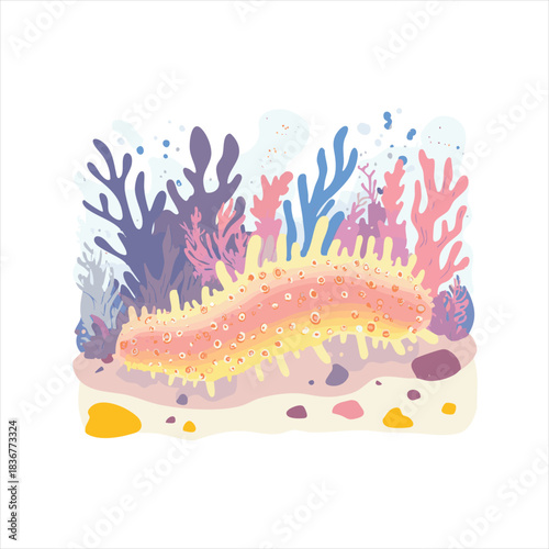 Sea cucumber in vibrant coral reef