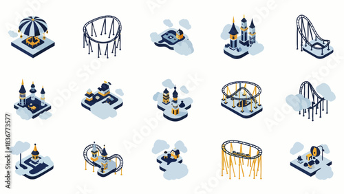 Isometric Amusement Park Rides and Attractions Collection.