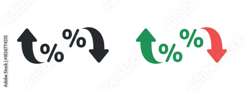 Percent Arrow Icon Set. Curved Up and Down Arrows Showing Growth and Decline Vector Illustration