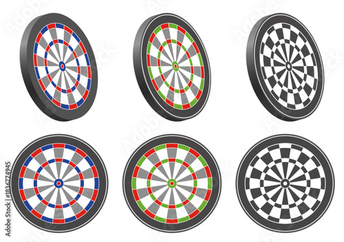 様々な形のダーツボード、的ベクターイラストのセット