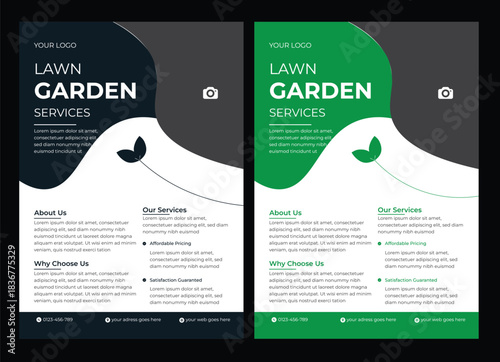 lawn & garden flyer design template landscaping services Tree and gardening service poster leaflet design. lawnmower flyer Lawn mower landscaping garden service flyer brochure cover template