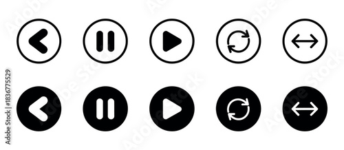 Play, Pause, and Replay Icon Vector Set. Multimedia Control Elements for Video Apps and Streaming Platforms