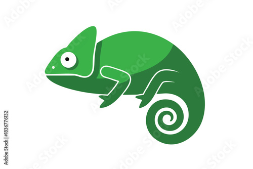 Vibrant Green Chameleon Illustration on White Background