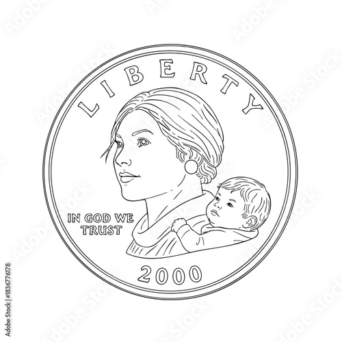 Silver Coin with Mother and Child Engraving