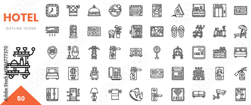 Collection of hotel outline icons showcasing various amenities and services.
