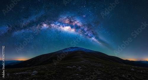 Spectacular Milky Way Arching Over Dark Mountain Landscape at Night